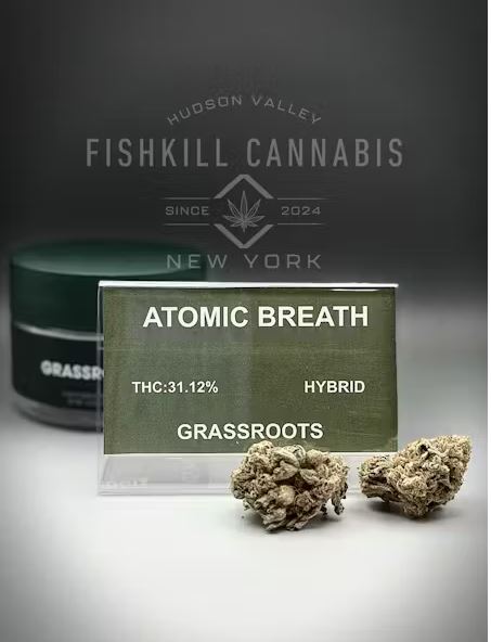 Atomic Breath 3.5g Flower Grassroots hybrid strain at Fishkill Cannabis
