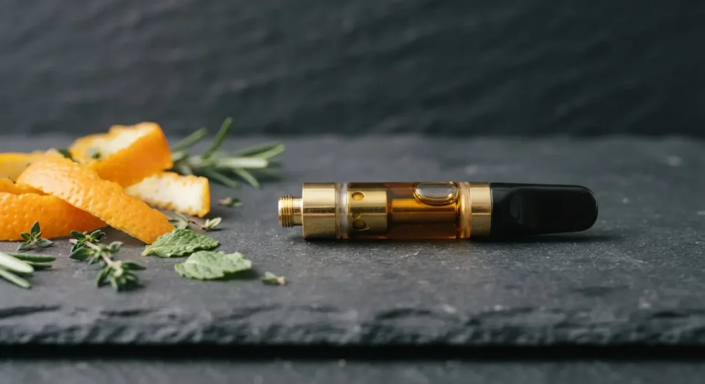 Live resin vape cartridge featuring creamsicle sunset strain oil