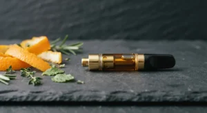 Live resin vape cartridge featuring creamsicle sunset strain oil
